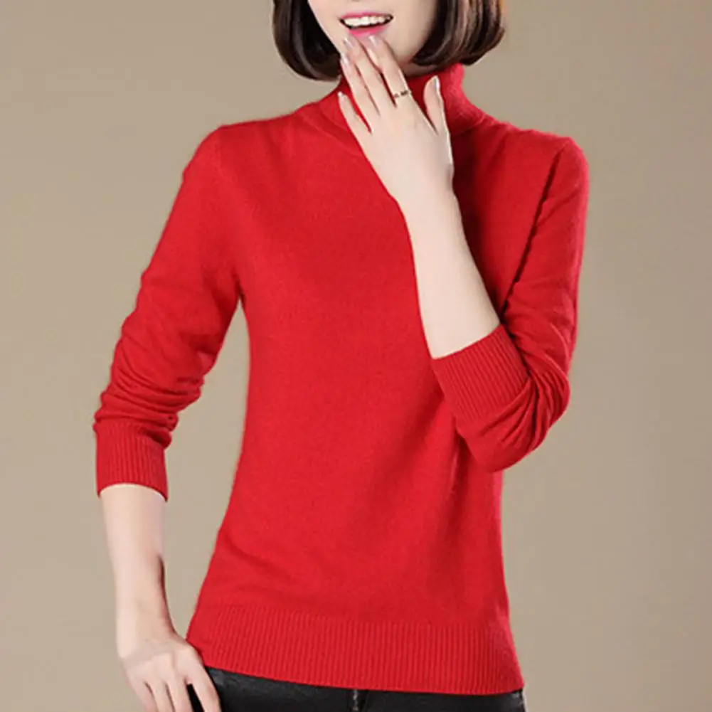 Зимний женский Однотонный свитер с высоким воротником тонкий вязаный пуловер