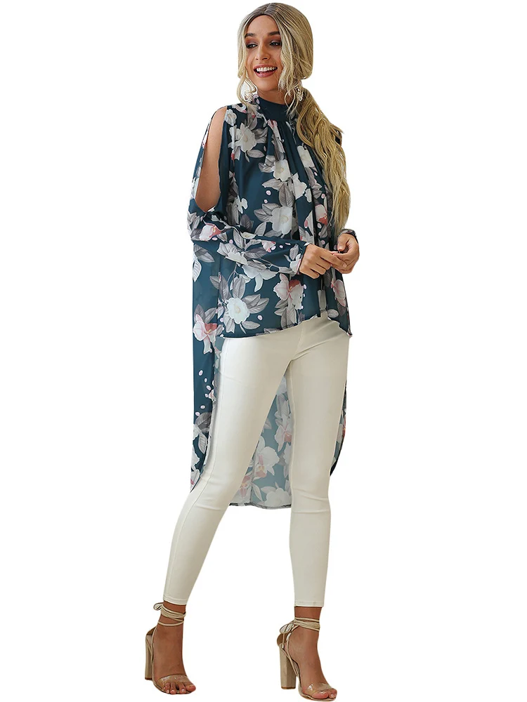 

Summer Chiffon Blouses Shirts Women 2021 Fashion Flower Print Casual Shirt Female Strapless Sleeves Sun protection Top Clothes