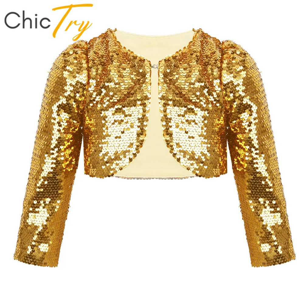 ChicTry/детский блейзер с блестками и длинными рукавами для девочек Болеро бальный