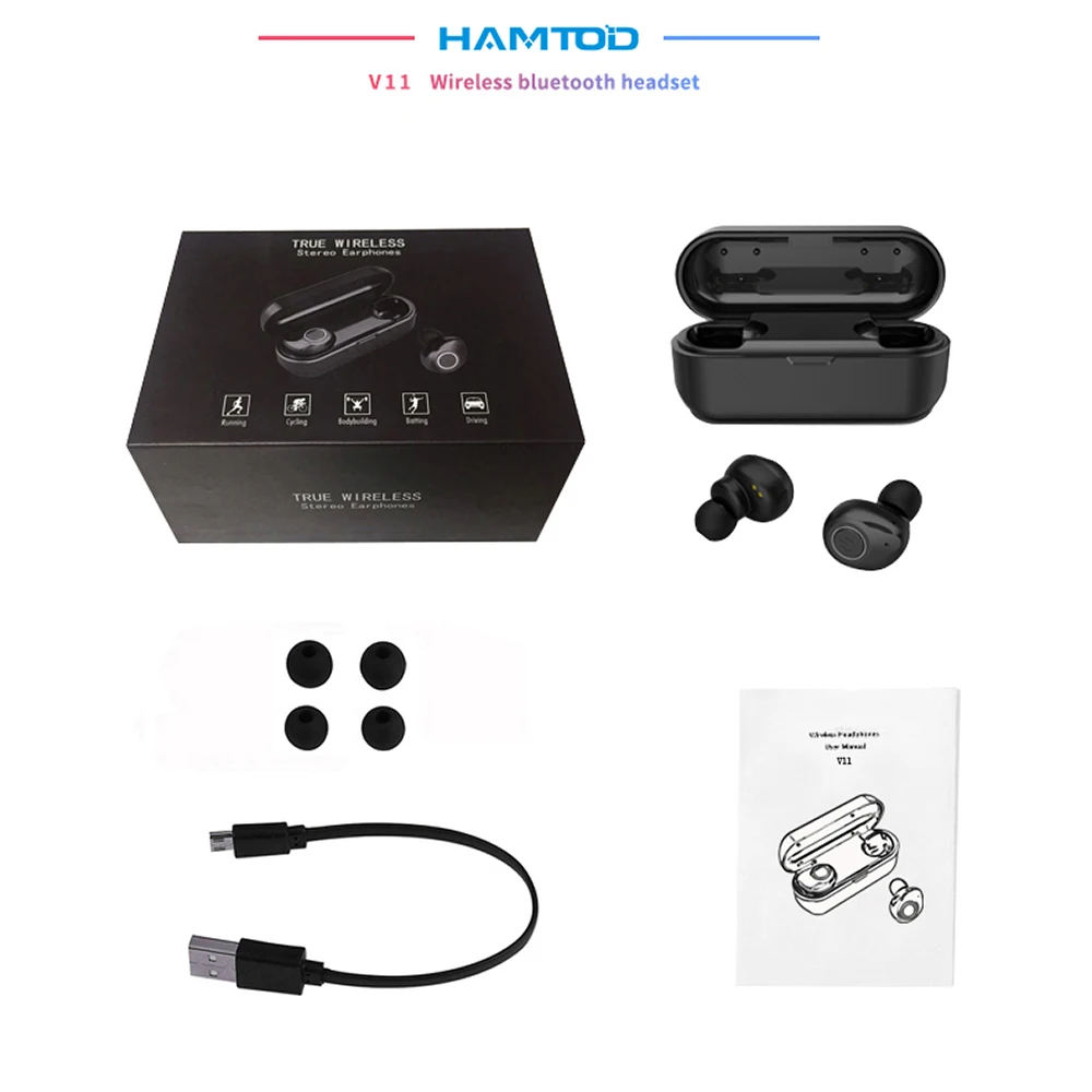 HAMTOD TWS V11 bluetooth 5 0 беспроводные наушники гарнитура спортивные с микрофоном для iPhone