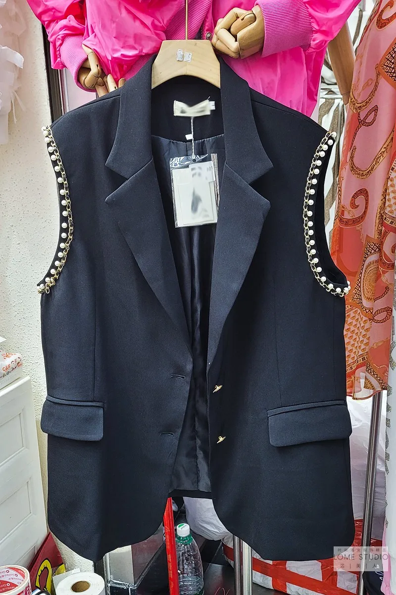 

Chain Pearl Vest 2021 New Koreanstyle Fashion Vest French Style British Style Coat Casual Elegant All-Match Vest for Women