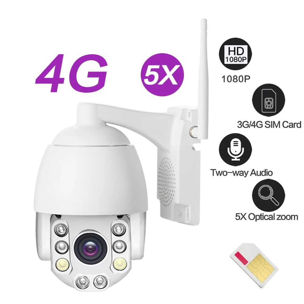 Купольная ip камера HD 1080P 3G 4G SIM карта PTZ 5 кратный зум наклон для улицы