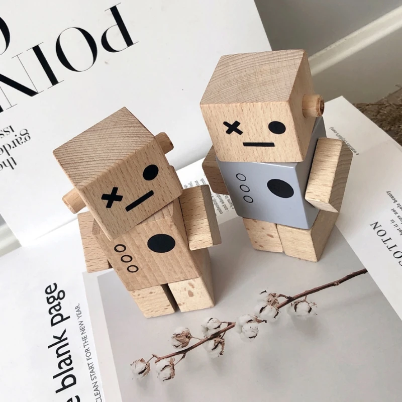 

Nordic Style Cute Cartoon Twistable Robot Ornaments Building Blocks Wooden Toys Kids Bedroom Decorations Children Puzzle