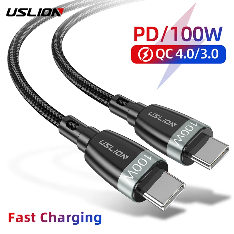 

Кабель USLION USB Type-C, 100 Вт, 2 м, для быстрой зарядки, для Xiaomi, Samsung S9, MacBook Pro