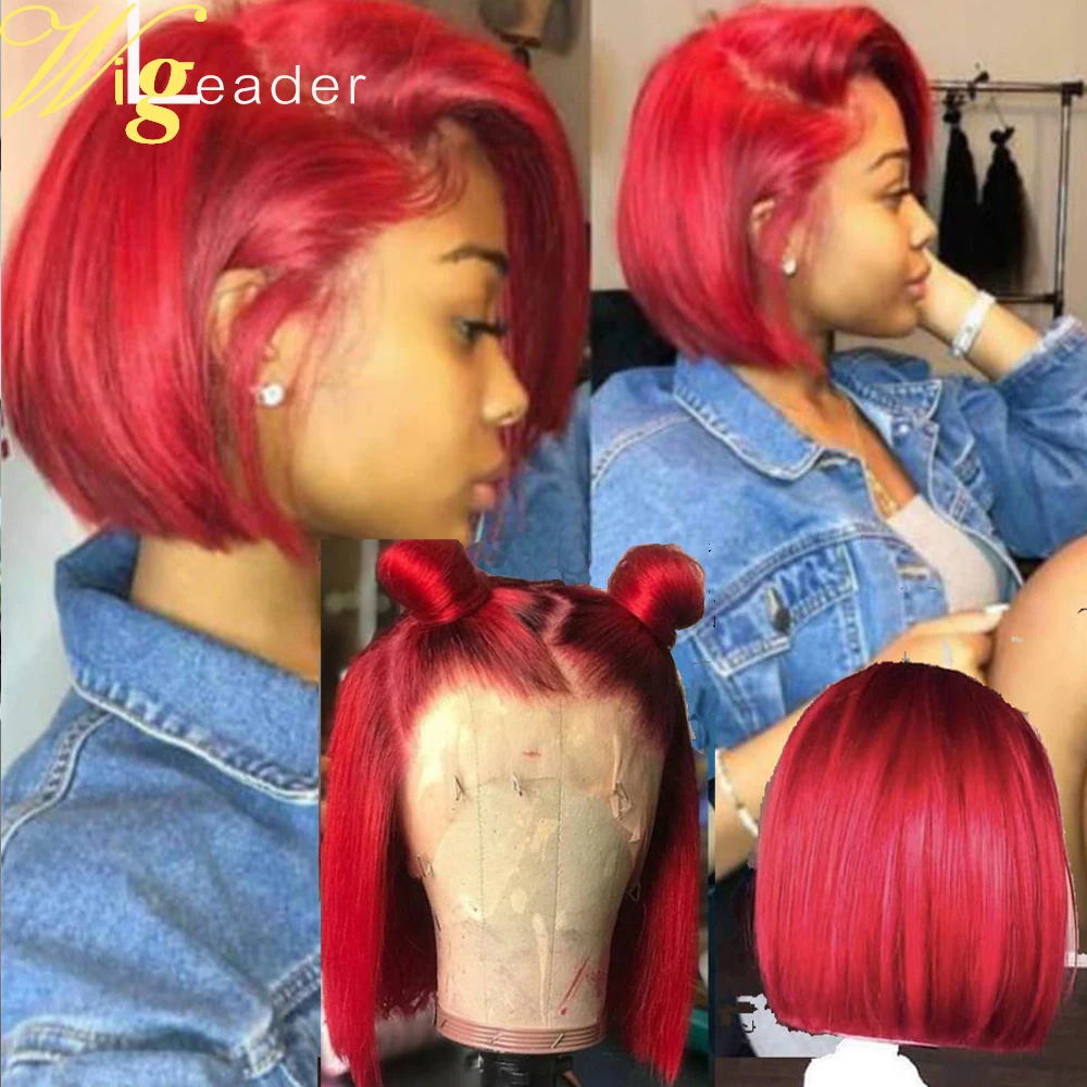 Парики Wigleader короткие из человеческих волос с коротким красным Бобом передние