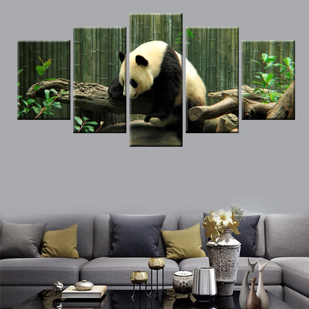 Картина на холсте 5 панелей HD печать бамбуковый лес плакат панды картина детская