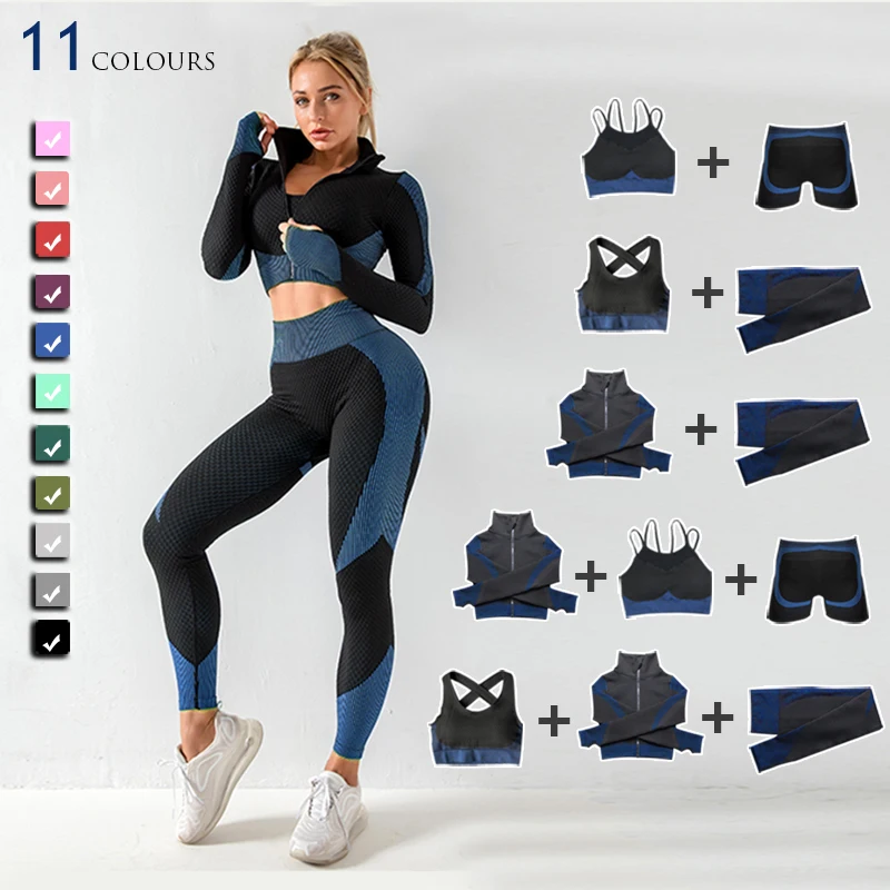 Бесшовный комплект для йоги спортивный на молнии женская одежда спортивная