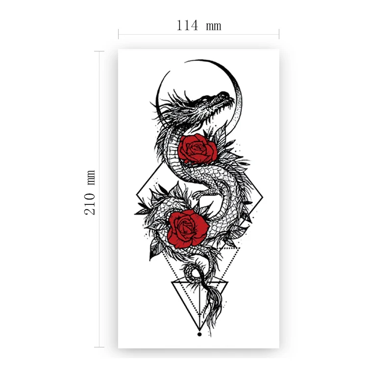 

Geometric Evil Dragon Waterproof Temporary Tattoo Sticker Red Rose Meniscus Fake Tattoos Flash Tatoos Arm Body Art for Women Men