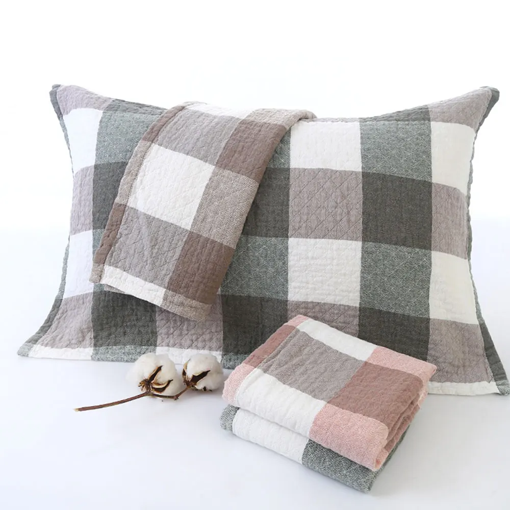 

Modern Style Pure Cotton Washed Three-layer Gauze Large Square Pillow Towel Classic Check Pattern Bedding Pillow Towel