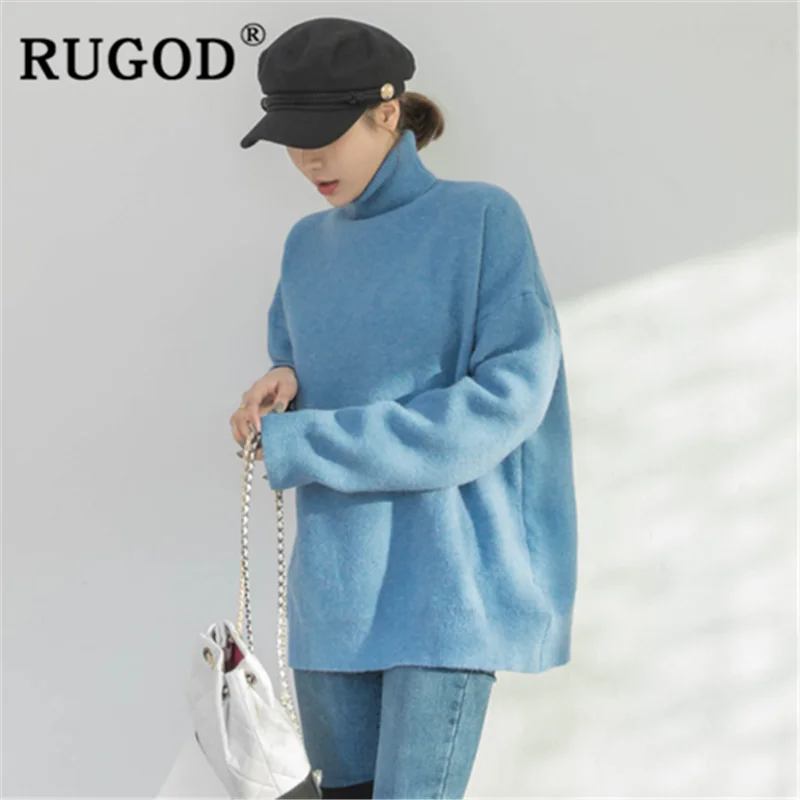 Женский Однотонный свитер RUGOD зимний свободный свитер-водолазка пуловер модный