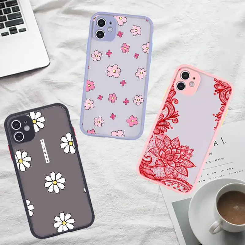 

Cute cartoon daisy flower Phone Case For iPhone 12 11 Mini Pro XR XS Max 7 8 Plus X Matte transparent Gray Back Cover