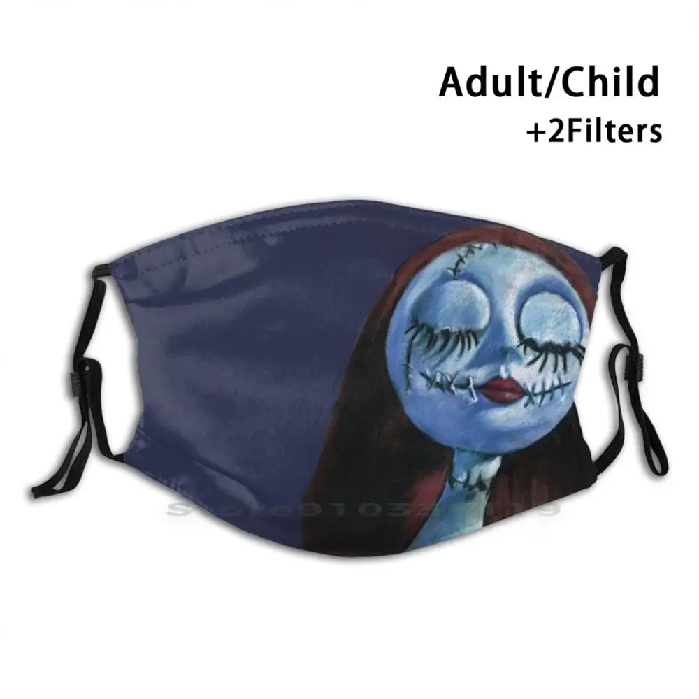 

Sally Print Reusable Pm2.5 Filter DIY Mouth Mask Kids Sally Nightmare Christmas Wind Blue Twilight Xmas Tim Burton Pastel