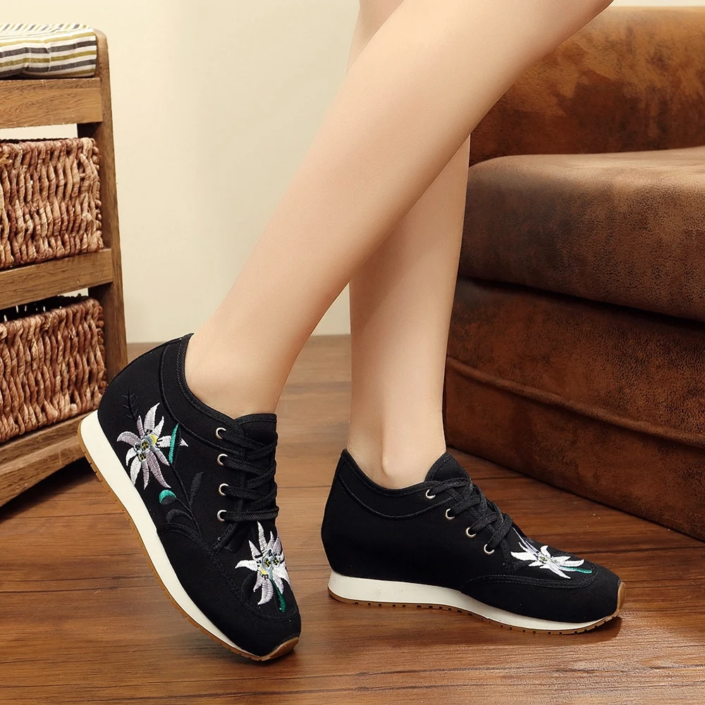 Женские холщовые туфли Veowalk со средним верхом на платформе с цветочной вышивкой