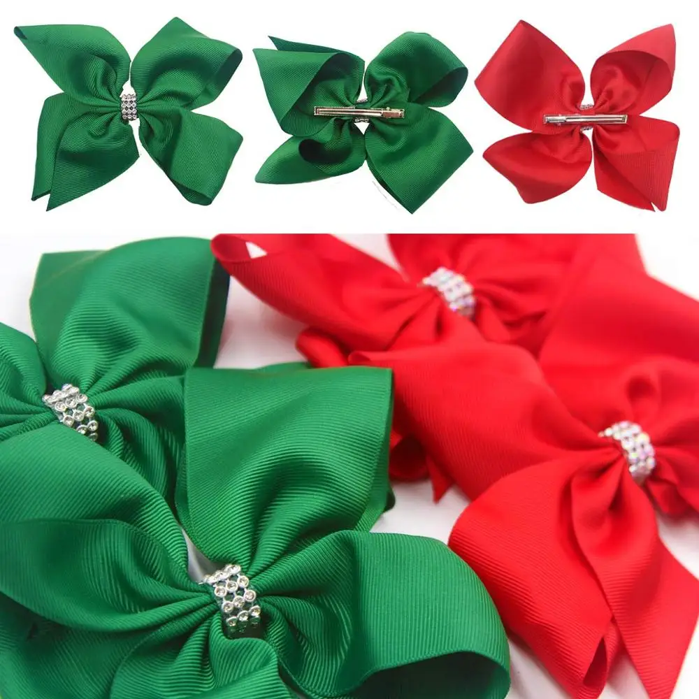 

4PCS 6Inch Hair Bows Glitter Sparkly Rhinestones Hair Bows Alligator Hair Clips Red Green Christmas Hair Bows Hair Accessories