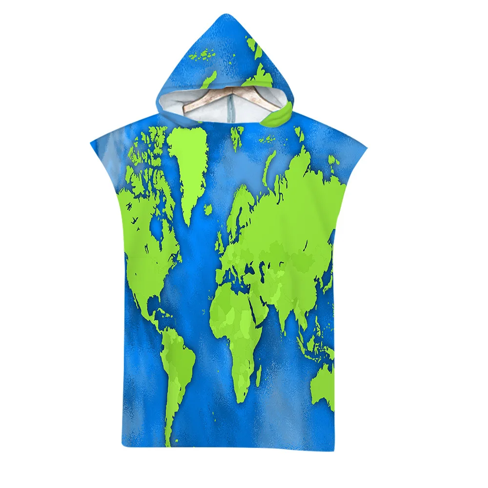 Банное пляжное полотенце из микрофибры с принтом в виде карты Халат капюшоном