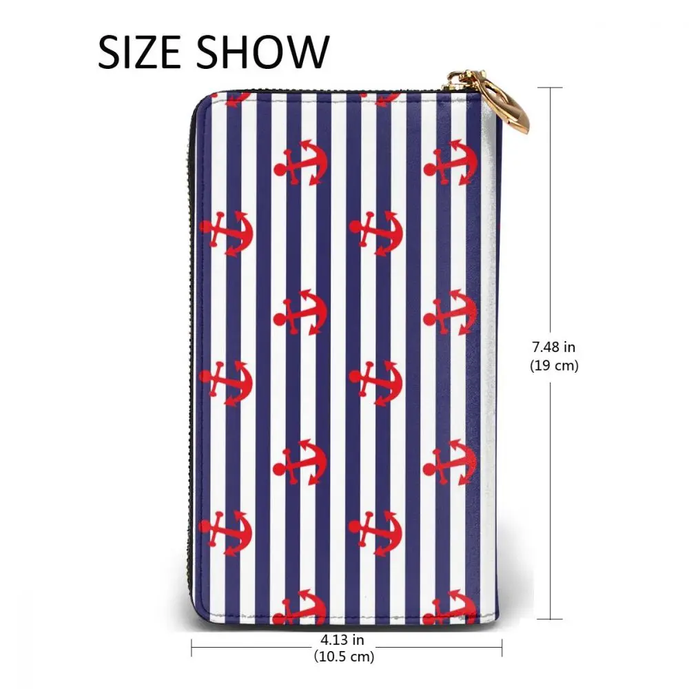 

2021 Leather Wallet Long Red Anchors Blue White Stripe Bg Multiple Cards Holder Clutch Female Male Purse Standard Wallet