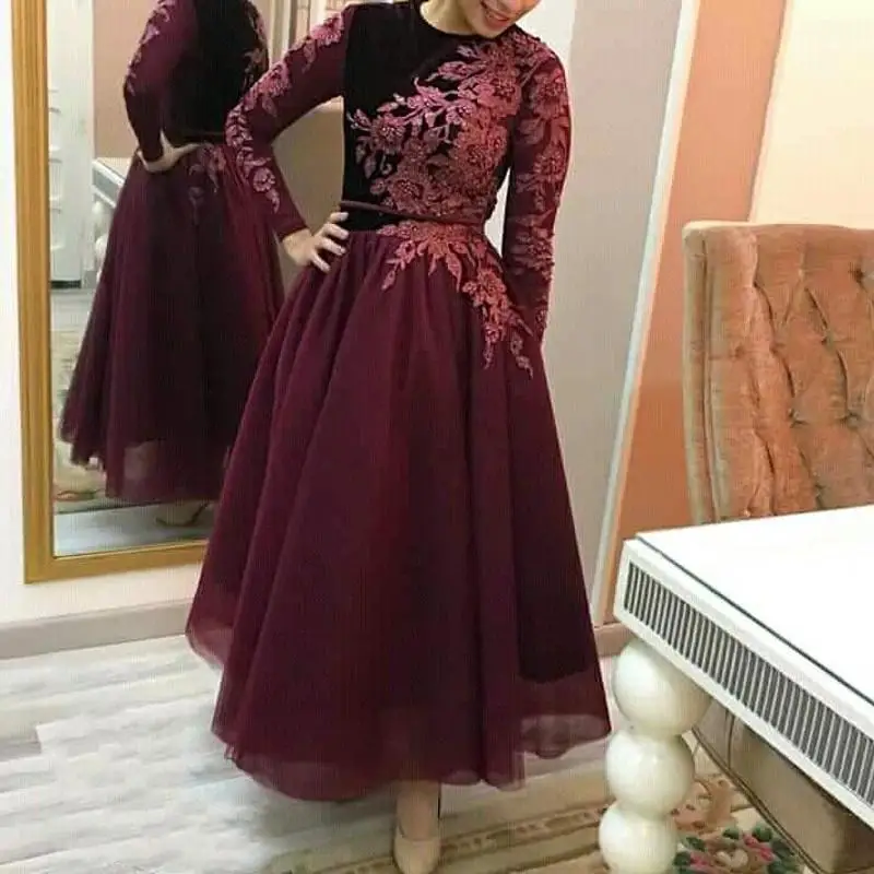 

Plus Size Arabic Burgundy Prom Evening Dresses Formal Dress Vestidos De Fiesta De Noche Robe De Soiree 2020 Long