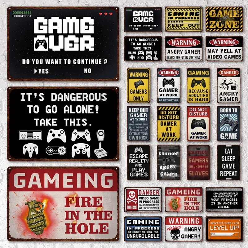 

Gaming Room Decor Tin Sign Vintage Metal Plate Game Zone Decoration Gamer At Work Plaque Metal Wall Art Room Decor