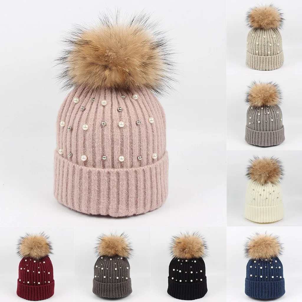 Шапка SAGACE женская вязаная шапка с помпоном для волос зимняя теплая кроличьим