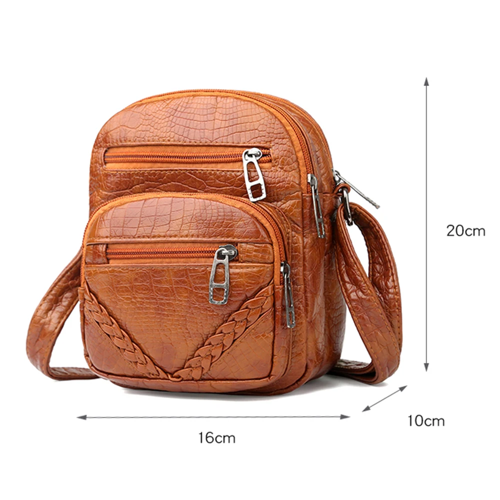 

Fashion Women PU Leather Pure Color Crossbody Shoulder Messenger Bag Vintage Ladies Multilayers Small Handbag Purse