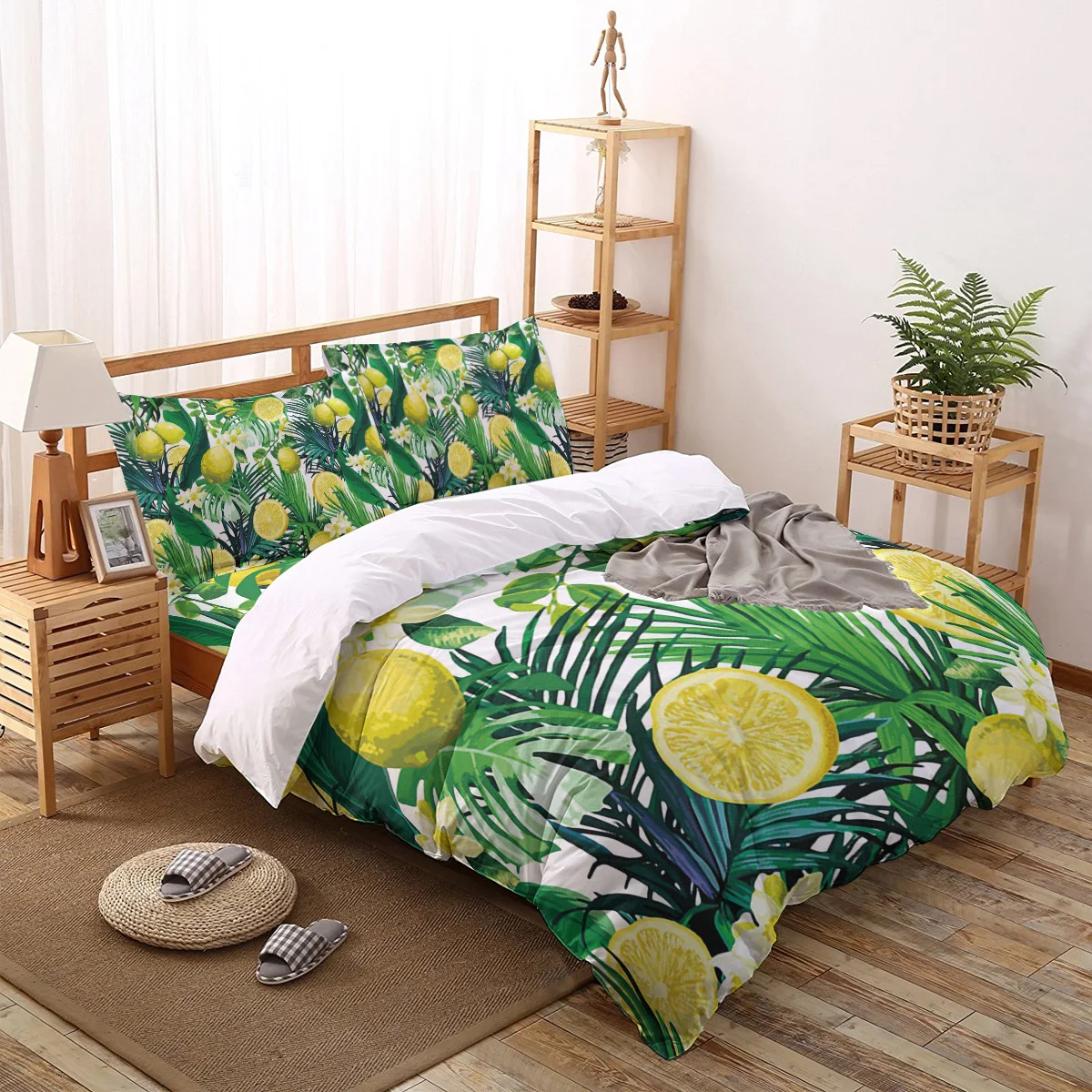 

2/3/4pcs Bedding Set Lemon Flowers Tropical Leaves Duvet Cover Creative Comforter Bed Cover Set Housse De Couette Bedclothes