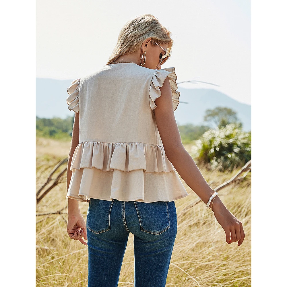 

Wholesale Custom Retail Factory Price High Quality New Women's Fashion Hot Solid Color Casual Single-Breasted V-Neck Shirt