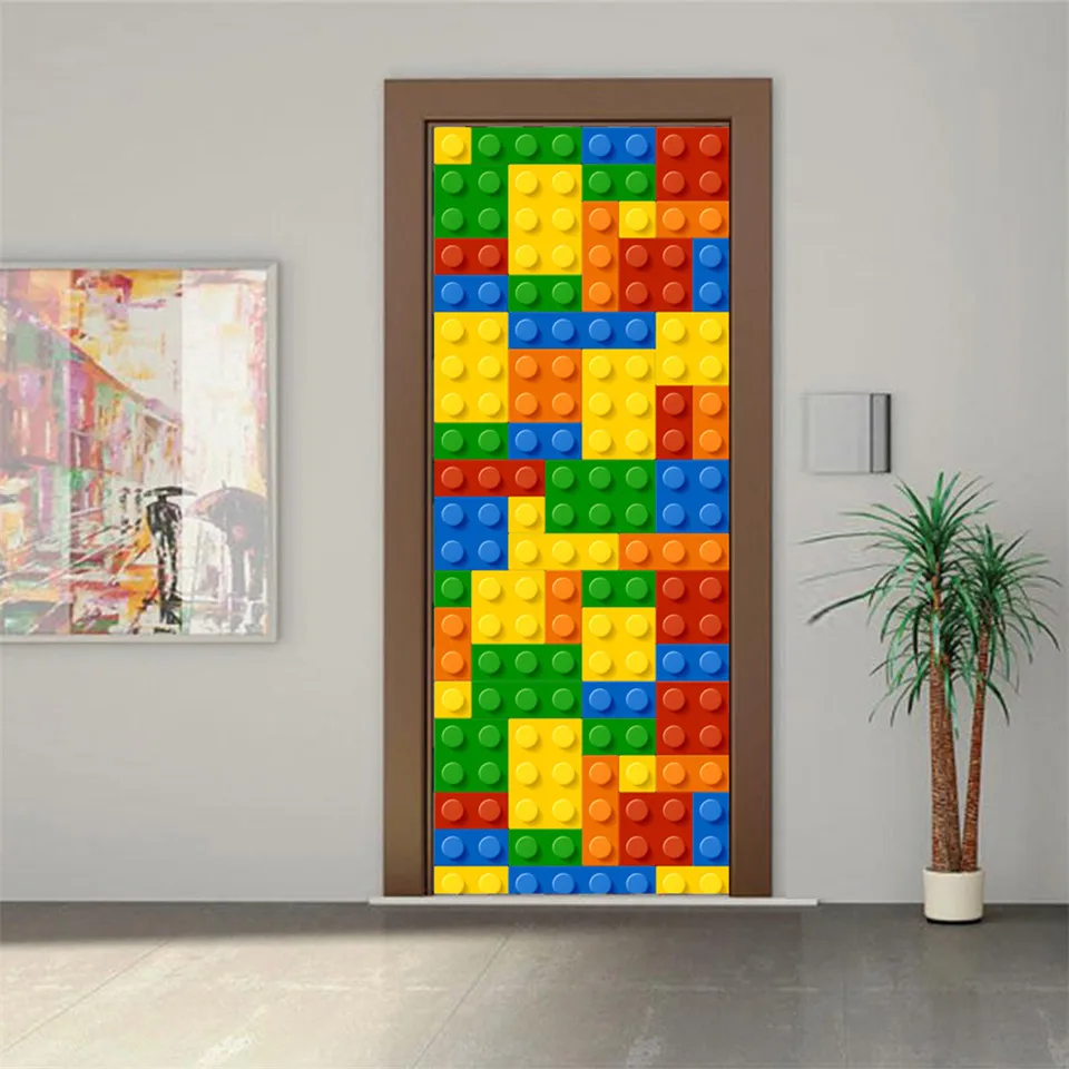 Наклейка на дверь Lego для украшения детской комнаты самоклеящиеся