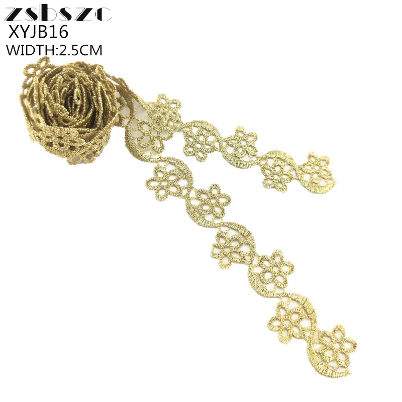 

2.5CM Width 10Yards Flower Hollow Out Gold Lace Ribbon Embroidery Pattern For Wedding Garment Home DIY Handmade Accessories