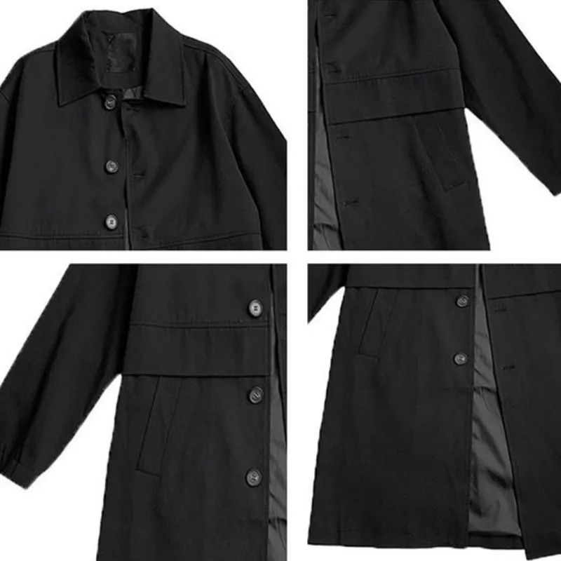 

Men Trench Autumn Simple Solid Straight Black Long Outwear Male Trendy Daily Single Breasted Loose Casual All-match Korean Style