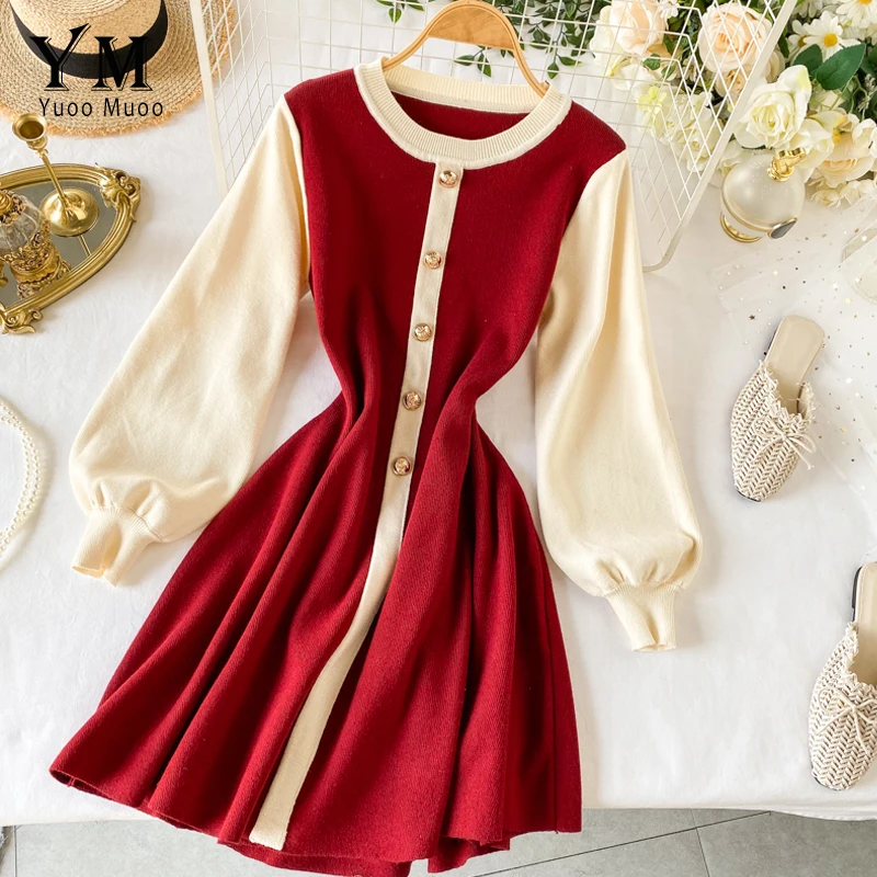 YuooMuoo в Корейском стиле модная однобортная вязаная Платья свитеры Осенне зимняя