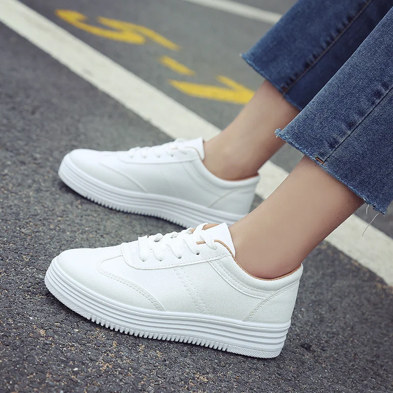 

2021 White Shoes Women Sneakers Casual Women Flats Sneakers Female Footwear Thick Sole Height Increasing Shoes 3cm