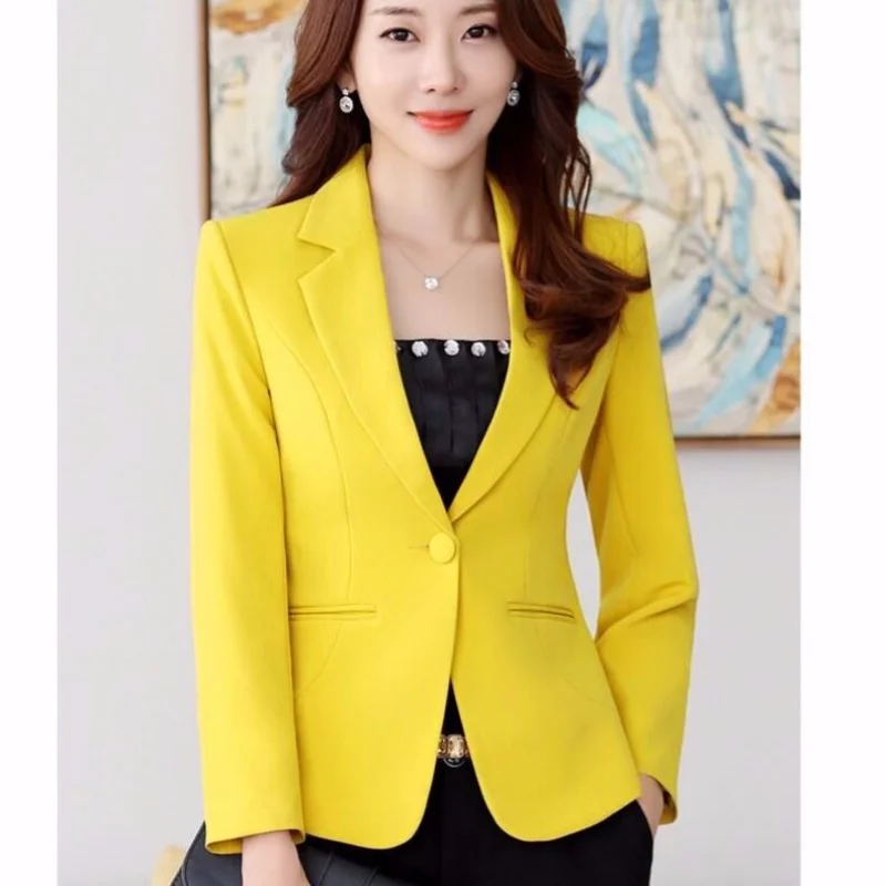 Red Suit Jacket Womens Slim Blazer Spring Autumn Casual Coat Office Work Wear Lady Suit Single Button Solid Black White Blazers