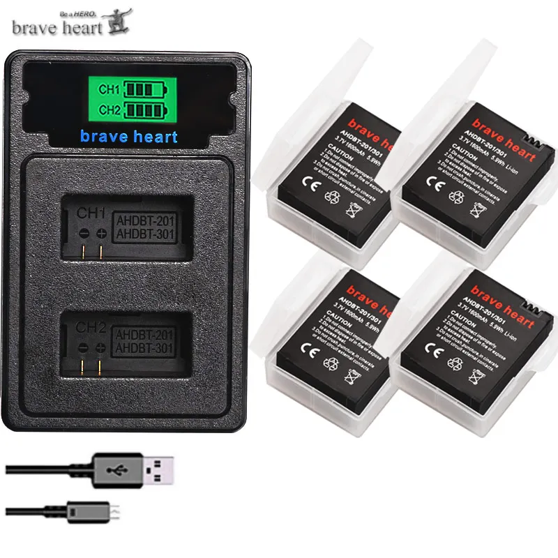 charger and 4battery Новая батарея 1600mAh GoPro hero 3 батарея+ USB lcd двойное зарядное устройство для Gopro Go pro hero 3 GoPro hero 3+ hero 3 Аксессуары для камеры - Цвет: charger and 4battery
