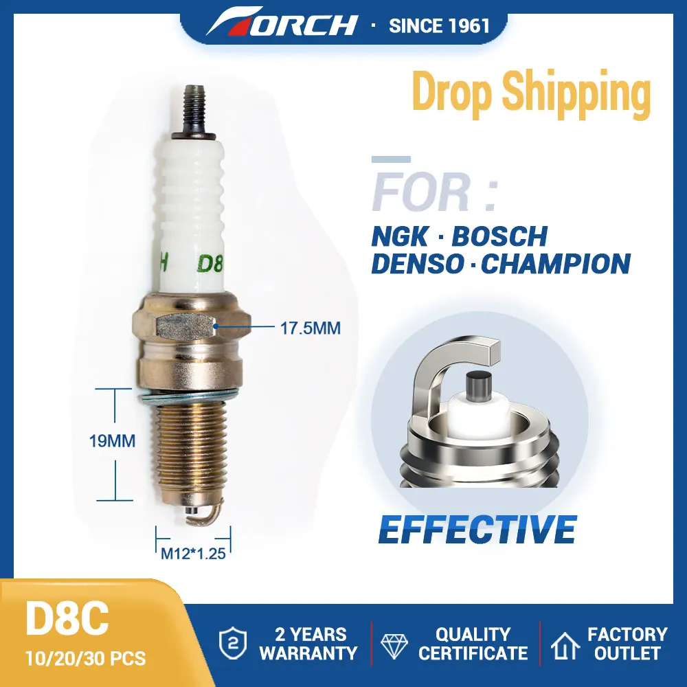 Свеча зажигания D8C для D8EA, для Kawasaki KEF300, Suzuki DR125SE, DR200S, DRZ125, Yamaha TTR225, XT225, YFM450, YXR450F, Прямая поставка, 10 шт./партия