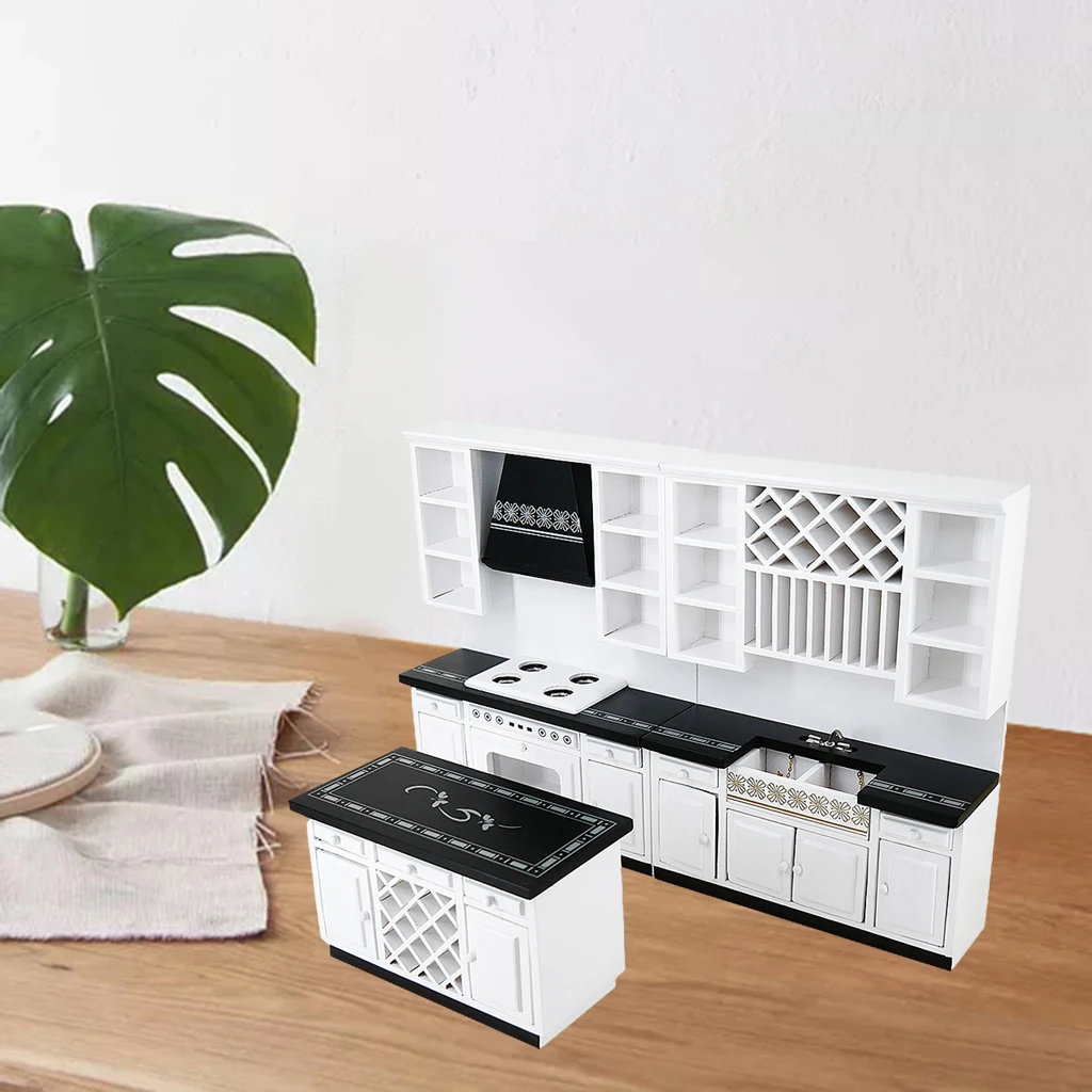 112 scale dollhouse miniature kitchen cabinets set mini furniture stove counter cabinets for kitchen decor free global shipping