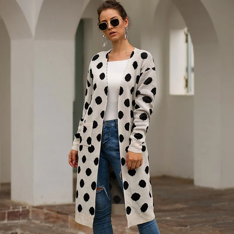 Fitshinling горошек длинный женский кардиган 2019 зимние свитера в стиле бохо кардиганы