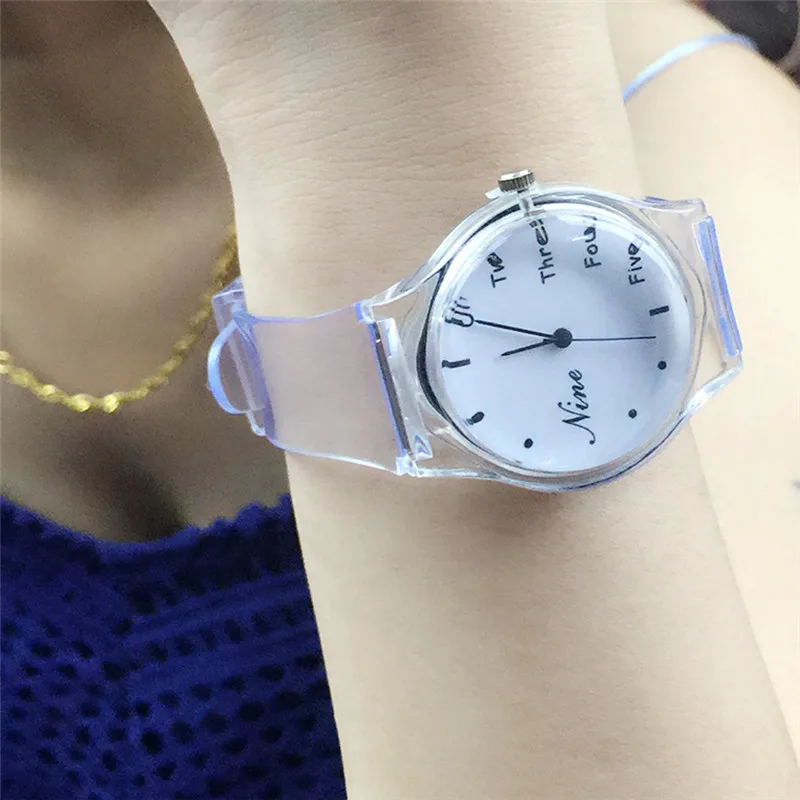 Прозрачные силиконовые часы женские спортивные повседневные кварцевые наручные
