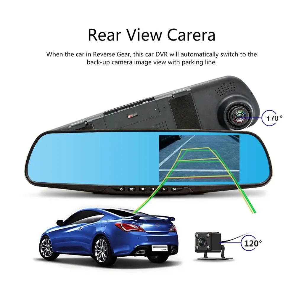 Full HD 1080P камера зеркало заднего вида Dashcam регистратор с двумя объективами автоматический Автомобильный видеорегистратор камера автомобильный видеорегистратор