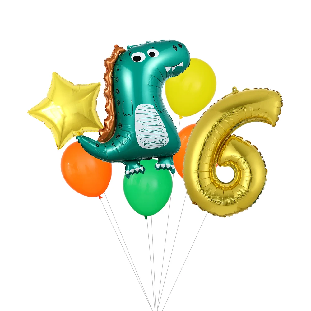 7pcs/set Dinosaur Foil Balloons 16/32/40inch number balloons set jungle animal boys Birthday Party Jurassic dragon Decorations | Дом и сад