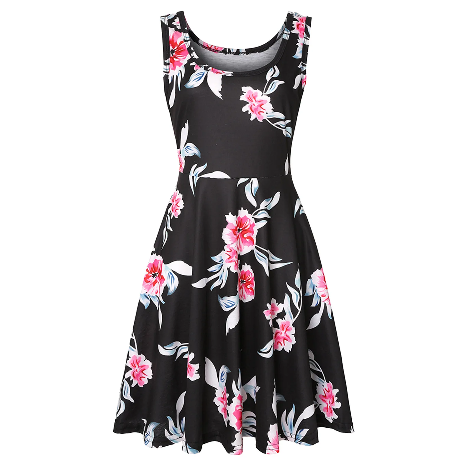 

Ladies Summer Sleeveless U-neck A-line Short Casual Printed Loose Dress Women's Holiday Beachwear Elegent Dress