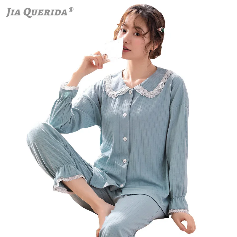 Домашняя одежда с кружевным воротником новинка весны 2020 хлопковые пижамы для