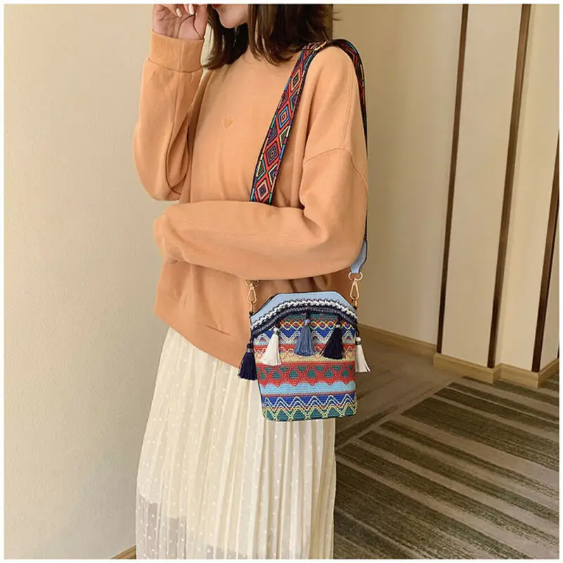 

Fashion National Gusure Retro Embroidered Bag Tassel Crossbody Bags Women Girls Shoulder Bags Mini Ethnic Handbag