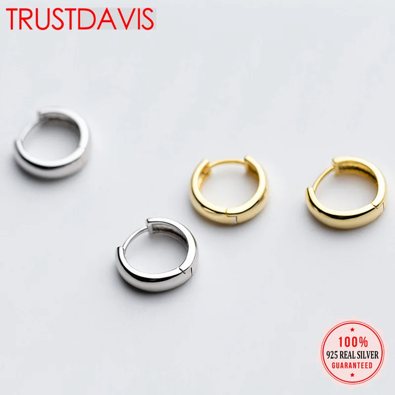 Trustdavis 100% Стерлинговое Серебро 925 пробы обруч геометрический 13 мм запонки серьги