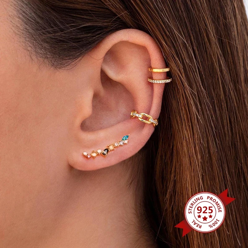 

925 Sterling Silver Colorful Zircon Stud Earrings Women European and American Gold Earring Fashion Popularity Jewelry Wholesale