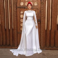 saudi arabia wedding dress new arrival high neck laces illusion tulle long sleeves wtih jersey cape mermaid bridal gowns