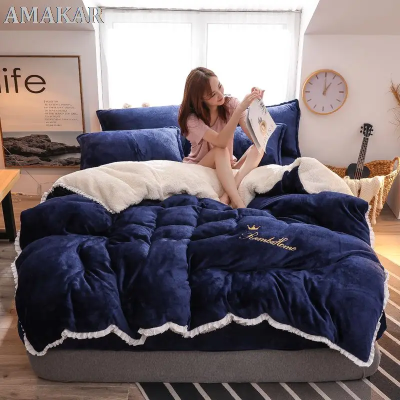 

Luxury Bedding Duvet Cover Plush Winter Warm Queen Thick Flano Blanket and Quilt Cover Dual Purpose Flannel bed Comforter Covers
