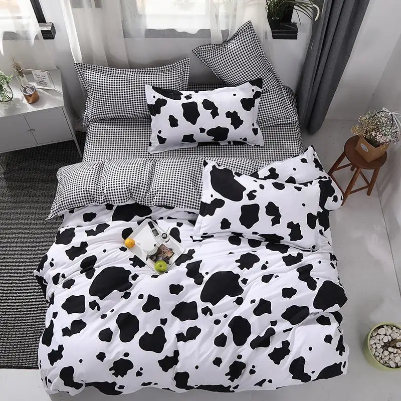 New bed linen Bedding Set black Cow Curve Duvet Cover Flat Sheet Pillowcase Quilt Bed Full Queen King 4pcs set | Дом и сад