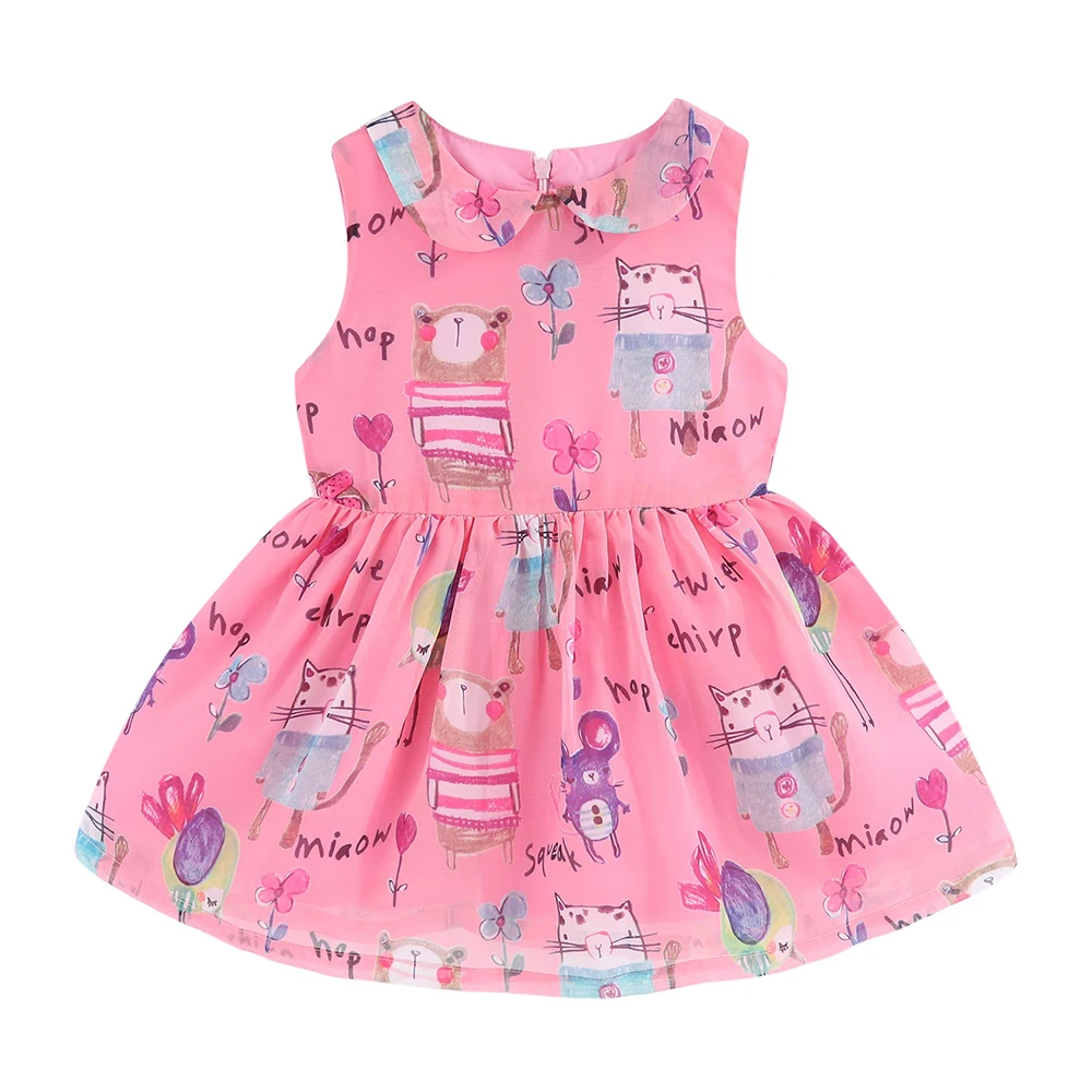 LittleSpring Adorable Girls Summer Dresses Cute Turn-Down Collar Animal Print Dress | Детская одежда и обувь