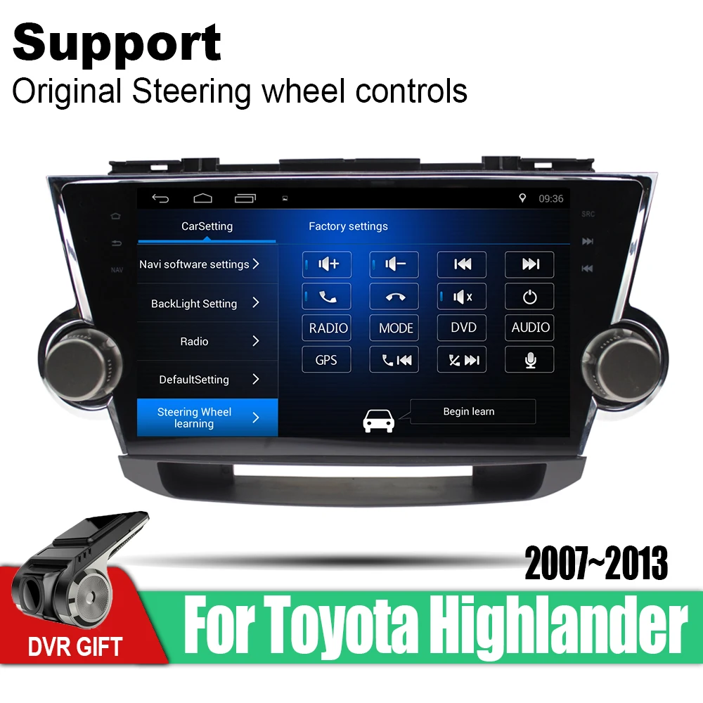 Для Toyota Highlander 2007 2008 2009 2010 2012 2013 Android автомобильный Радио DVD плеер Автомобильный