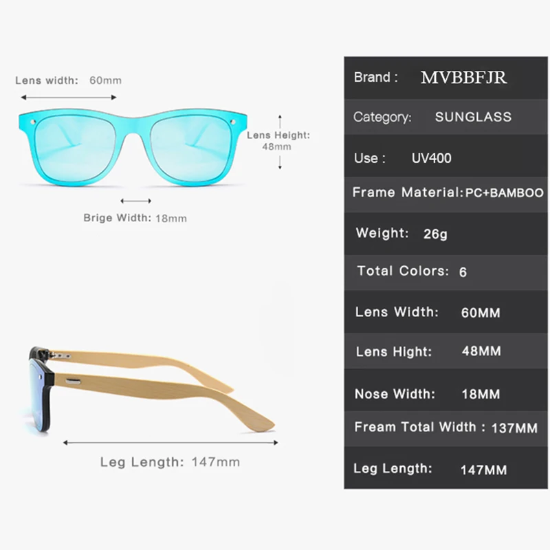 Мужские и женские классические очки MVBBFJR бамбуковые солнцезащитные винтажные